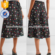 Nova Moda Preto Floral Impressão De Seda Midi Verão Saia Diária DEM / DOM Fabricação Atacado Moda Feminina Vestuário (TA5091S)